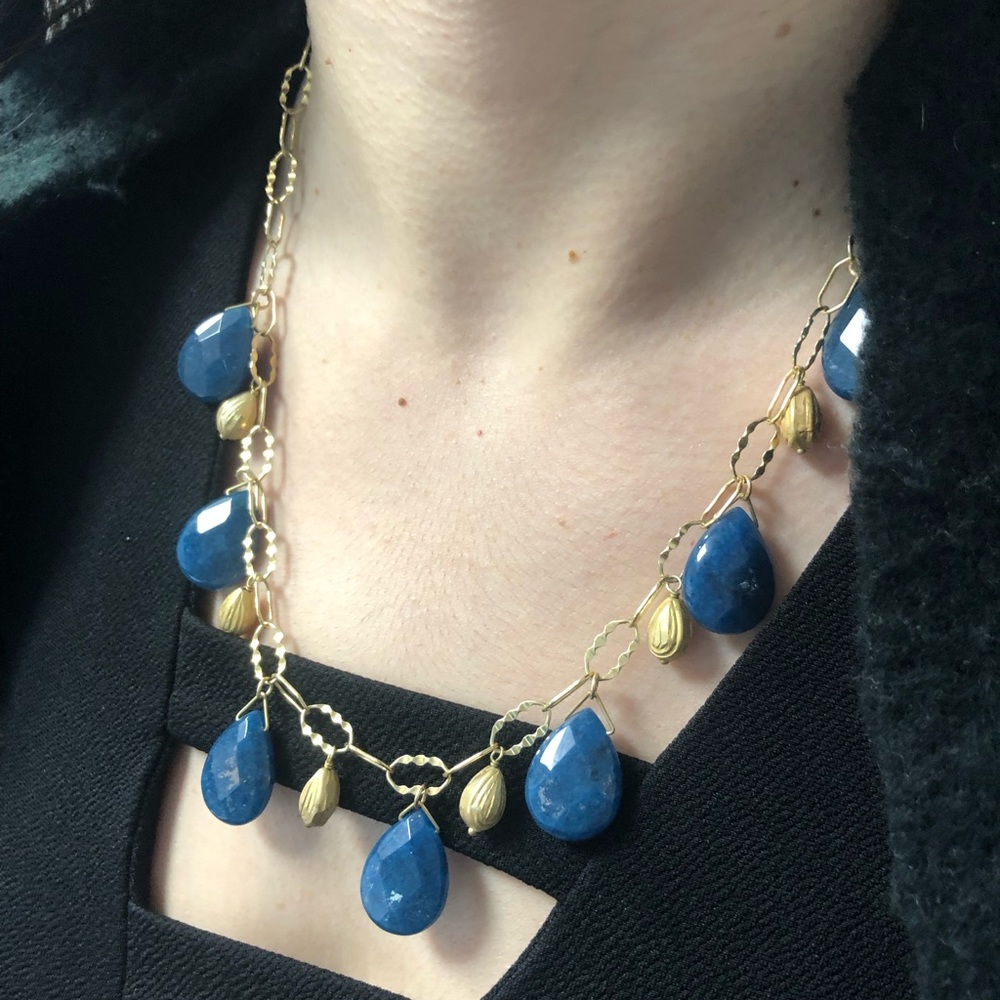 NWT Gorgeous Chan Luu dark blue jade and 18k over 925 SS 20 “ adj chain necklace